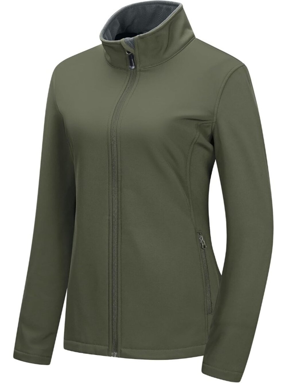Women's Olive Softshell Fleece Lined Anorak Zip-Up Golf Windbreaker Scrub Jacket